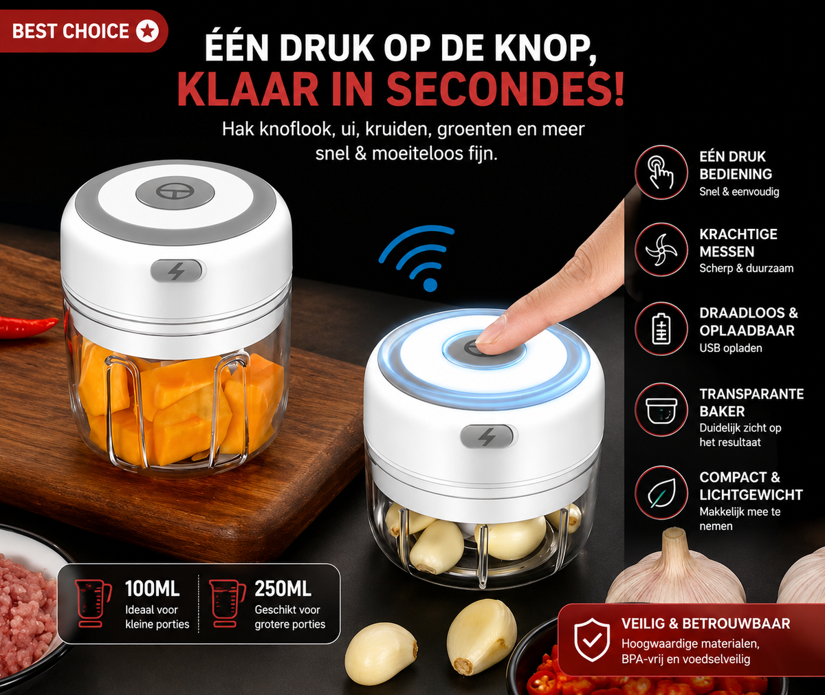 Elektrische Mini Hakmolen – Draadloos & Oplaadbaar