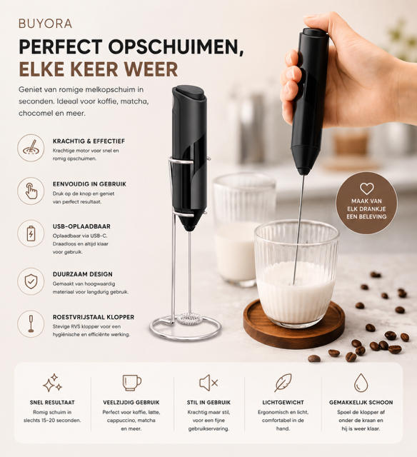 Elektrische Melkopschuimer – Perfect Melkschuim in Enkele Seconden