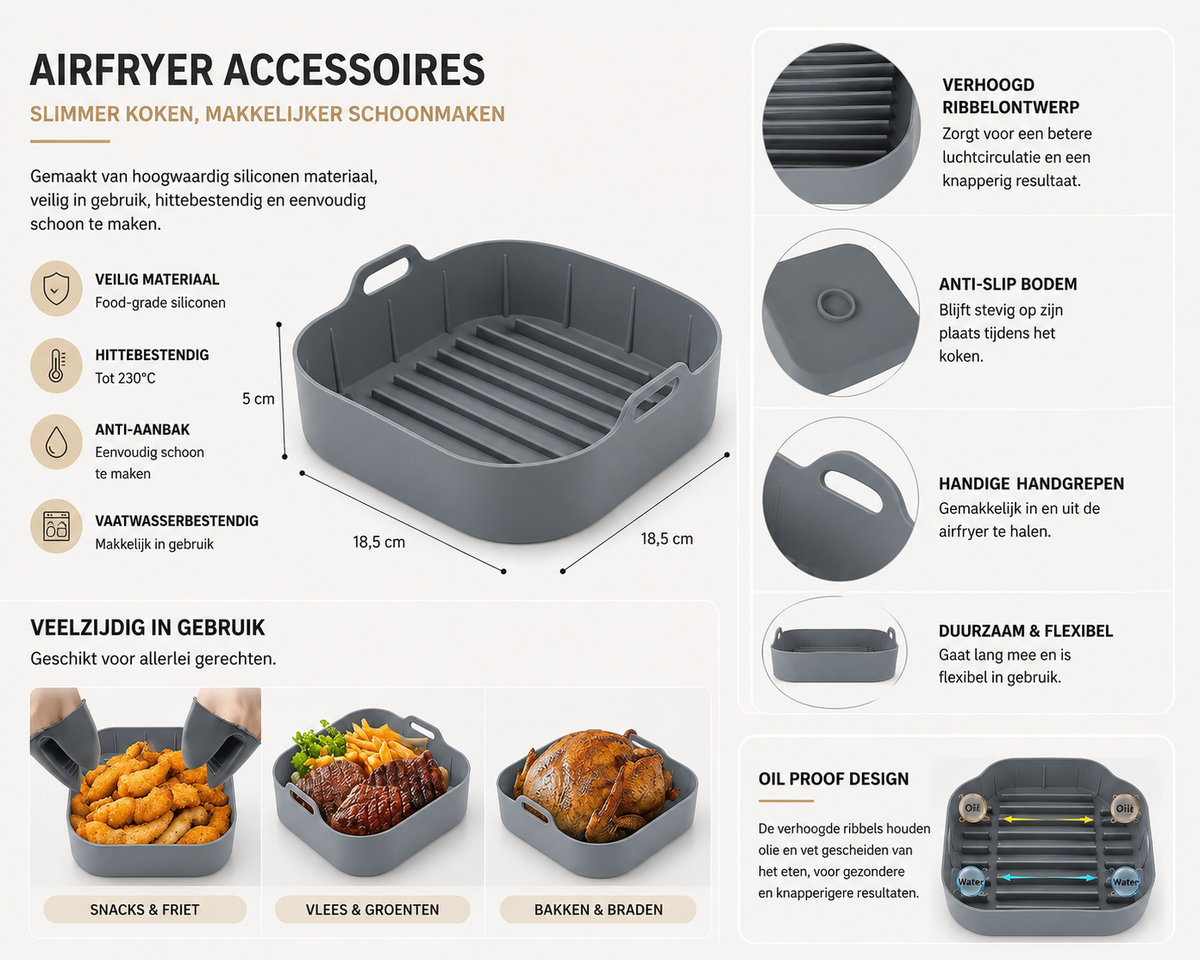 Herbruikbare Siliconen Airfryer Bakvorm – Antiaanbak & Hittebestendig