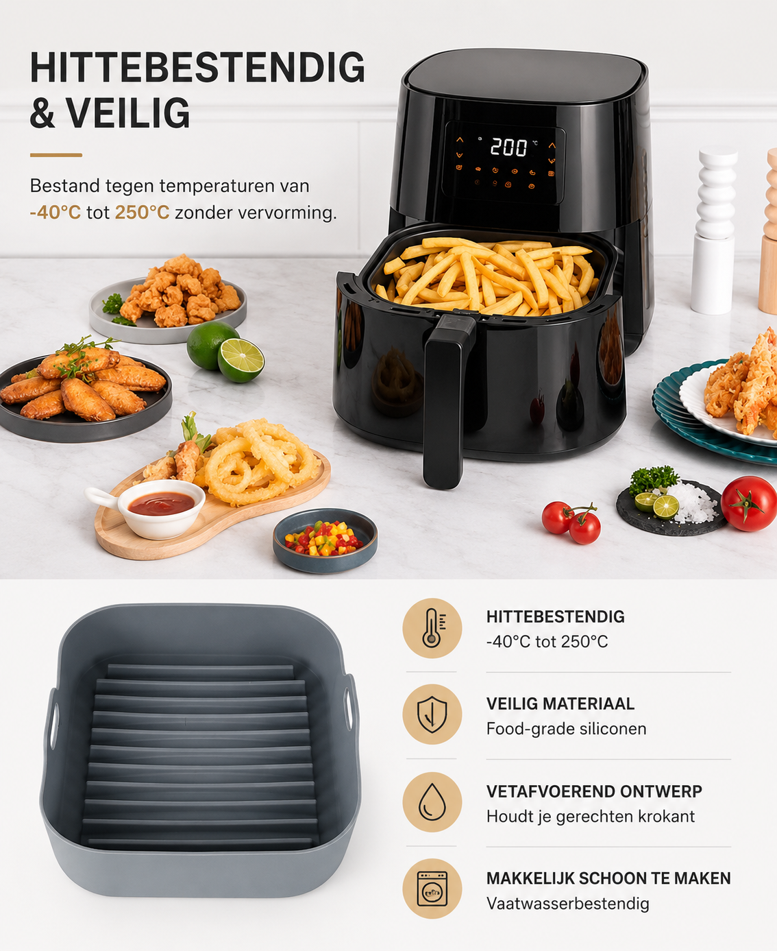 Herbruikbare Siliconen Airfryer Bakvorm – Antiaanbak & Hittebestendig