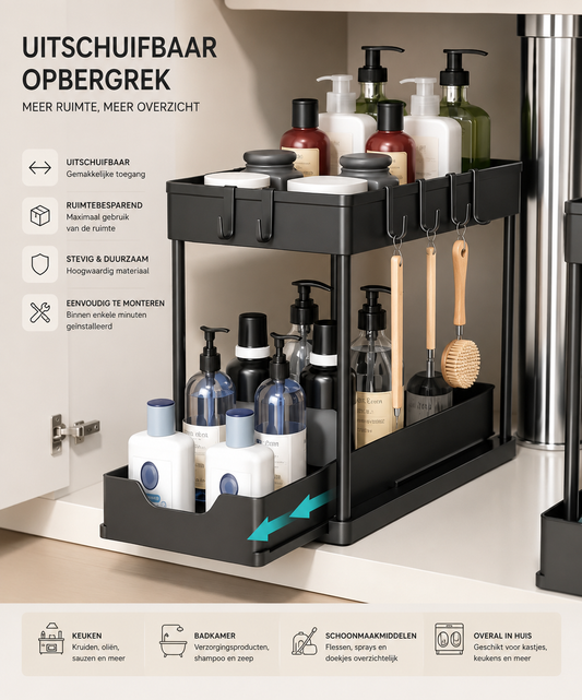 Uitschuifbaar Opbergrek voor Onder de Gootsteen – Keuken & Badkamer