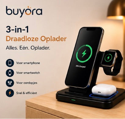 3 in 1 draadloos oplaadstation | voor iPhone, Apple Watch & Airpods