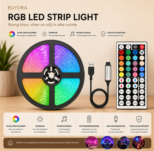 RGB LED Strip 5M | Sfeerverlichting voor kamer & TV