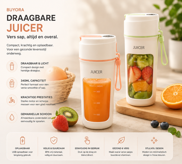 Draagbare Mini Blender – Oplaadbare Smoothie Maker USB